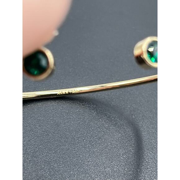 Alex and Ani Emerald Flex Cuff Bracelet Brass Shiny Gold Green Stone - Picture 13 of 14